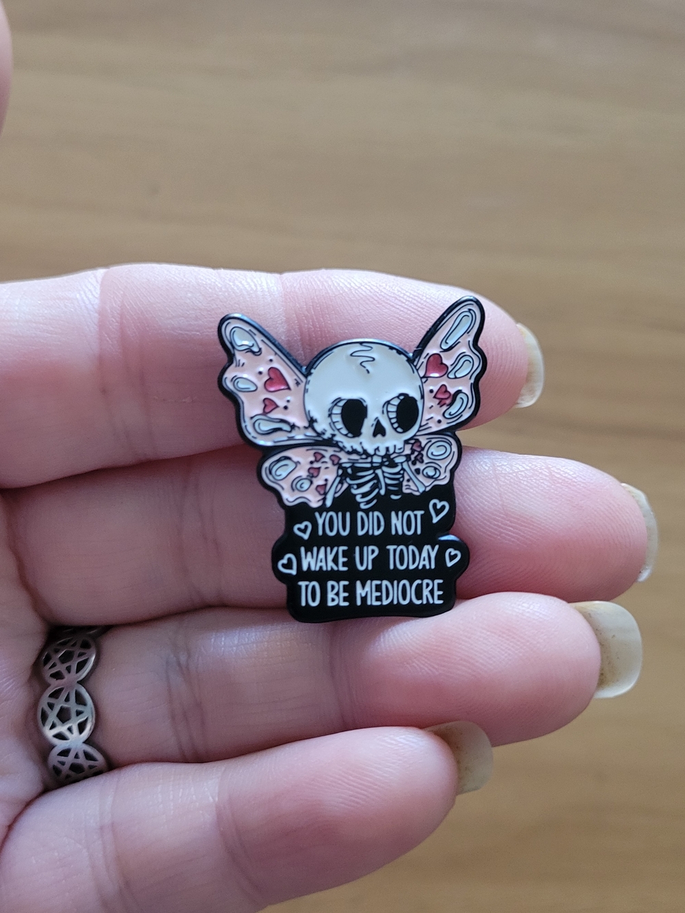 🍁NEW🍁 Motivational Skull Butterfly Enamel Brooch - Pink & Black